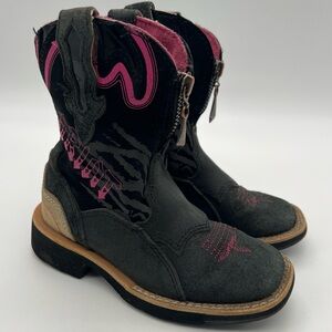ARIAT Toddler Size 9.5 Zipit Fat Baby Western Boots Black & Pink Leather